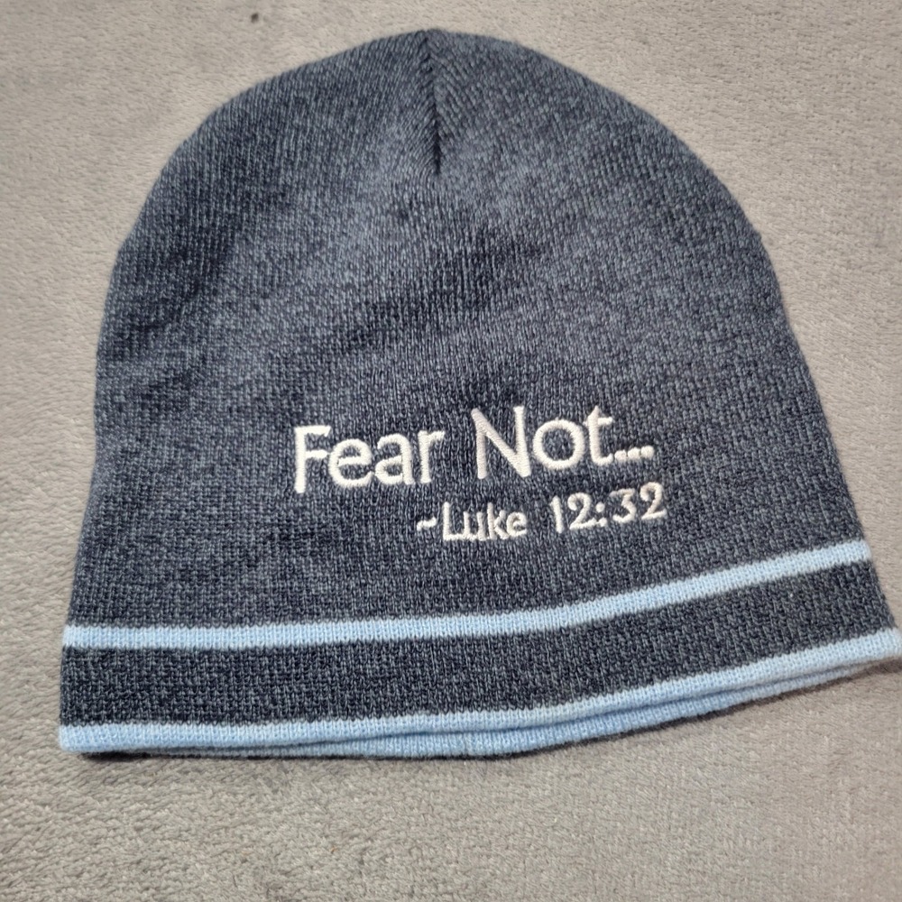 HitWear Beanie Men OS Gray Fear Not Luke 12:32 Scripture Knit Striped Skull Cap